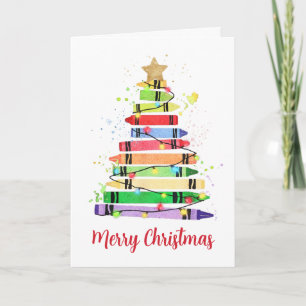Carte Arbre de Noël Coloré au Crayon pour Enseignants