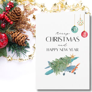 Carte Arbre de Noël dans l'avion et photo de famille amu