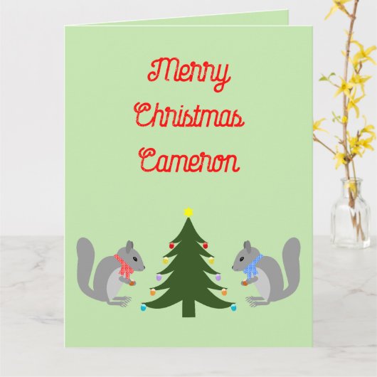Carte Arbre de Noël décorant écureuils sur mesure (Fleur jaune)