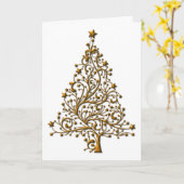 Carte Arbre de Noël doré élégant (Fleur jaune)