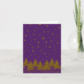 Carte Arbre de Noël doré scintillant, étoiles, neige sur (Devant)