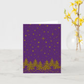 Carte Arbre de Noël doré scintillant, étoiles, neige sur (Fleur jaune)