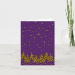 Carte Arbre de Noël en or brillant, étoiles, neige sur v