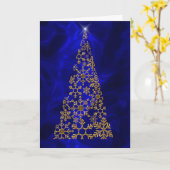 Carte Arbre de Noël en or pour Noël bleu (Fleur jaune)