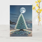 Carte Arbre de Noël en verre de mer sur la plage (Fleur jaune)