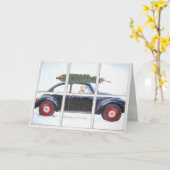 Carte Arbre de Noël en voiture avec chien dans la fenêtr (Fleur jaune)