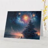 Carte Arbre de Noël et feux d'artifice (Fleur jaune)