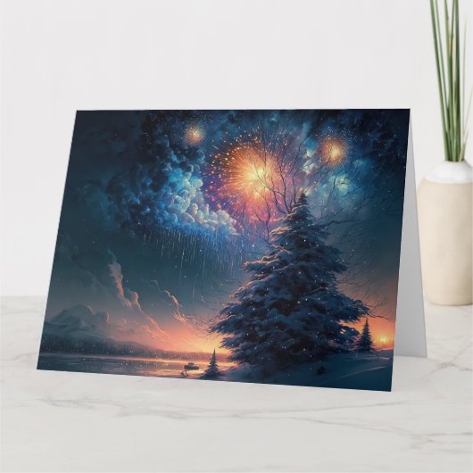 Carte Arbre de Noël et feux d'artifice (Devant)