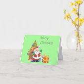 Carte Arbre de Noël et Père Noël Joyeux vert de Noël (Fleur jaune)