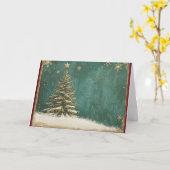 Carte Arbre de Noël Gold Foil sur Turquoise Green (Fleur jaune)