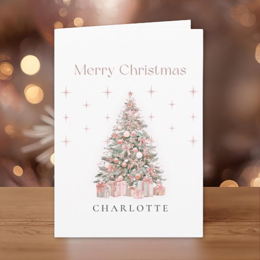 Carte Arbre de Noël Moderne Rose – Fêtes Personnalisées