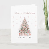 Carte Arbre de Noël Moderne Rose – Fêtes Personnalisées (Devant)
