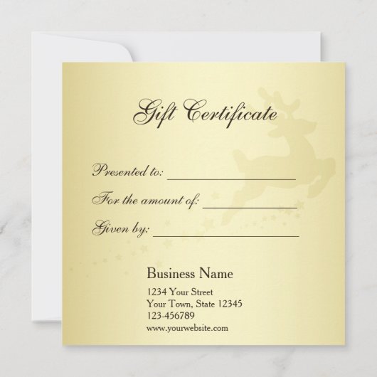 Carte Arbre de Noël Or avec certificat cadeau Reindeer (Dos)