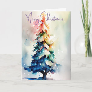 Carte Arbre de Noël peint à la main en aquarelle vive