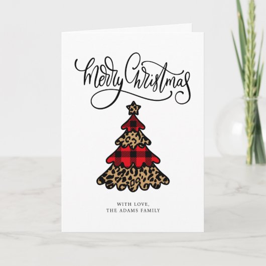 Carte Arbre de Noël Plaid & Empreinte de léopard (Devant)