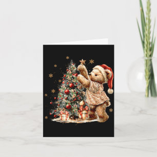 Carte Arbre de Noël Rétro Vintage Et Ours en Peluche Hol