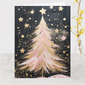 Carte Arbre de Noël rose (Fleur jaune)