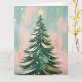 Carte Arbre de Noël rose (Fleur jaune)