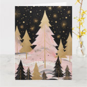 Carte Arbre de Noël rose (Fleur jaune)