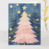 Carte Arbre de Noël rose (Fleur jaune)