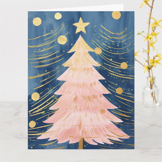 Carte Arbre de Noël rose (Fleur jaune)