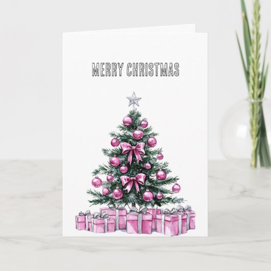 Carte Arbre de Noël rose Glam (Devant)