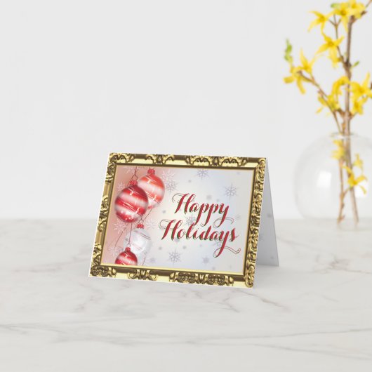 Carte Arbre de Noël rouge ornement avec bordure or (Fleur jaune)