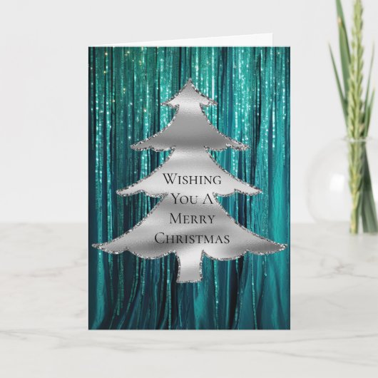 Carte Arbre de Noël turquoise vert Tinsel (Devant)