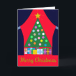 Carte Arbre de Noël vert avec Draps Bleus :<br><div class="desc">Le sapin de Noël est là ! Il y a beaucoup de cadeaux autour de l'arbre. La scène est encadrée par deux rideaux bleus, longs, beaux. Ça va être un grand jour ! Gardez les mots, changez-les ou supprimez-les. Vous pouvez changer une variété de choses sur les lettres, et même...</div>