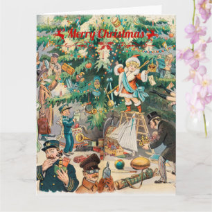 Carte Arbre de Noël vintage lithographique