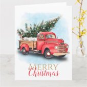 Carte Arbre de Noël vintage Red Truck (Fleur jaune)