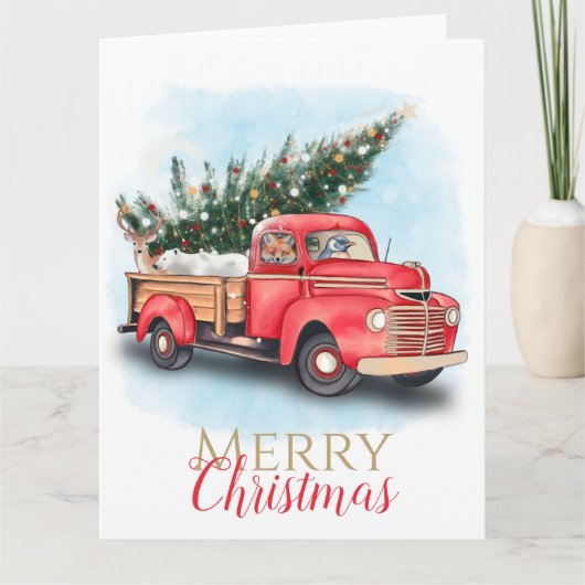 Carte Arbre de Noël vintage Red Truck (Devant)