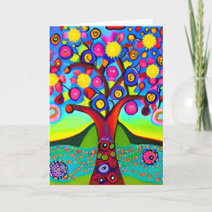 Carte Arbre de style d'art populaire coloré Penser à v