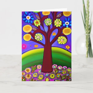 Carte Arbre de style d'art populaire Whimsical   Penser 