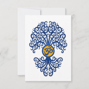 Carte Arbre de yoga bleu et jaune sur blanc