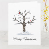 Carte Arbre d'hiver aux oiseaux rouges Noël minimaliste (Fleur jaune)