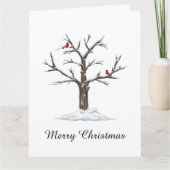 Carte Arbre d'hiver aux oiseaux rouges Noël minimaliste (Devant)