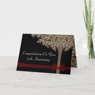 Carte Arbre D'Or Avec Ruban Rouge Et Félicats De Bow