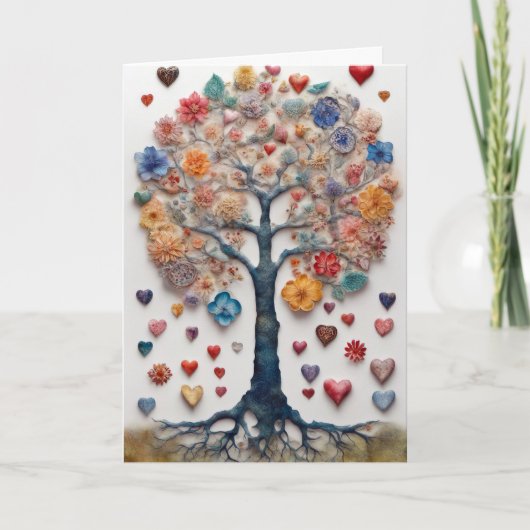 Carte Arbre en fleurs et coeurs (Devant)