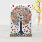 Carte Arbre en fleurs et coeurs (Fleur jaune)