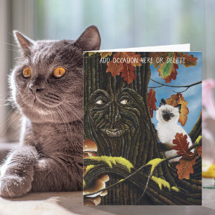 Carte Arbre enchanté Ent Feuilles d'automne Chat siamois