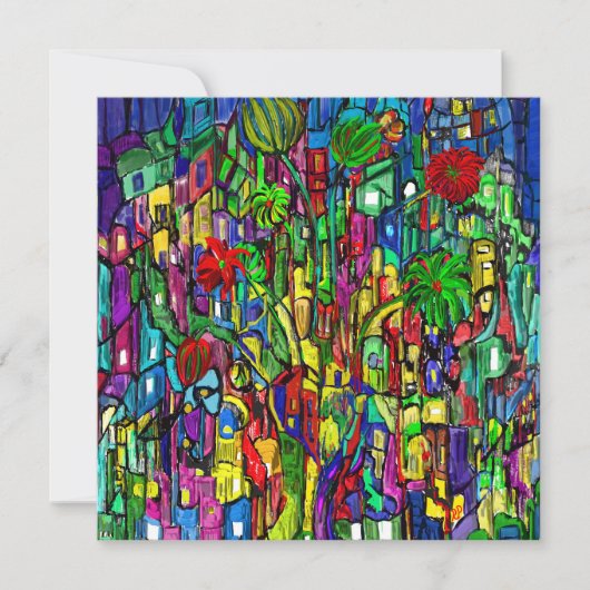 Carte Arbre fleuri dans la mer de maisons. (Devant)