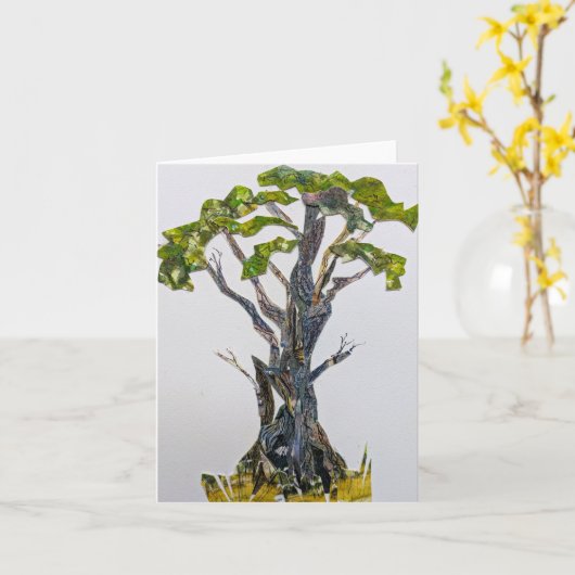 Carte Arbre nardé un collage aquarelle (Fleur jaune)