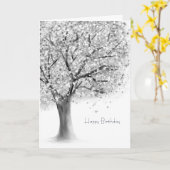 Carte arbre noir blanc abstrait anniversaire (Fleur jaune)