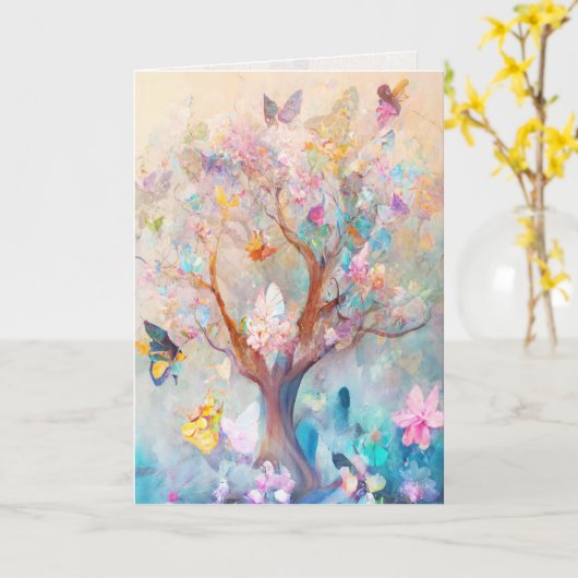 Carte Arbre papillon Aquarelle Salutation/note (Fleur jaune)