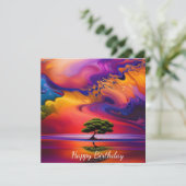 Carte Arbre solitaire dans l'eau ciel coloré (Debout devant)