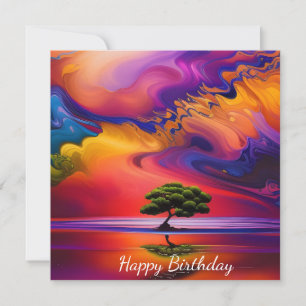 Carte Arbre solitaire dans l'eau ciel coloré