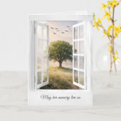 Carte Arbre solitaire de sympathie dans une fenêtre (Fleur jaune)