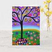 Carte Arbre style d'art populaire Whimsical vide (Fleur jaune)