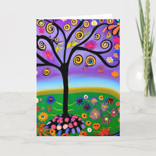 Carte Arbre style d'art populaire Whimsical vide